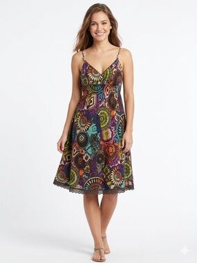 Multicolor Floral Print Spaghetti Strap Summer Dress